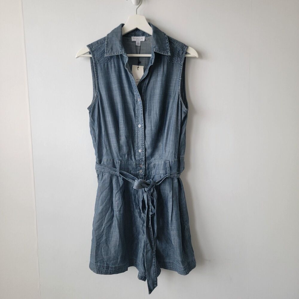 Current Air womens ‎ Blue Chambray Romper size S Sleeveless tie waist pocketed